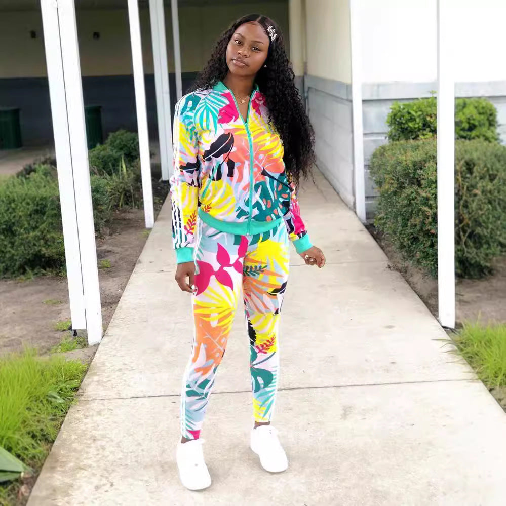 Women Floral Print Top and Pant Sports Two-piece Set 4