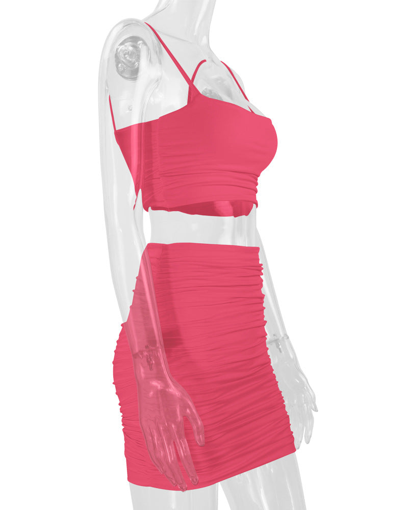 Sexy Camisole Ruched Bodycon Skirt Two-Piece Set For Women 35