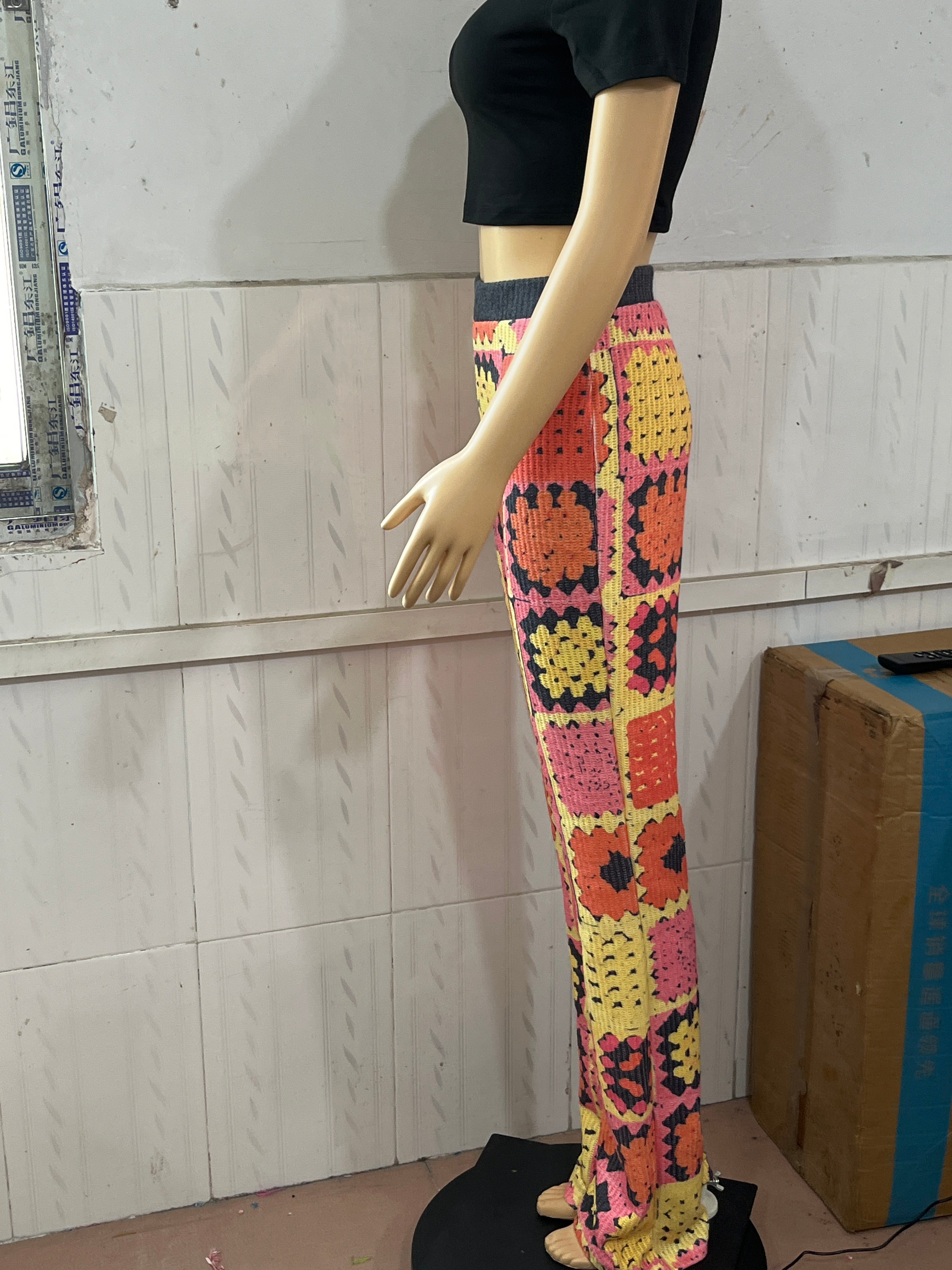 Women's Short Sleeve Round Neck Cop T-Shirt Multicolor Printed Pants Two Piece Set 11