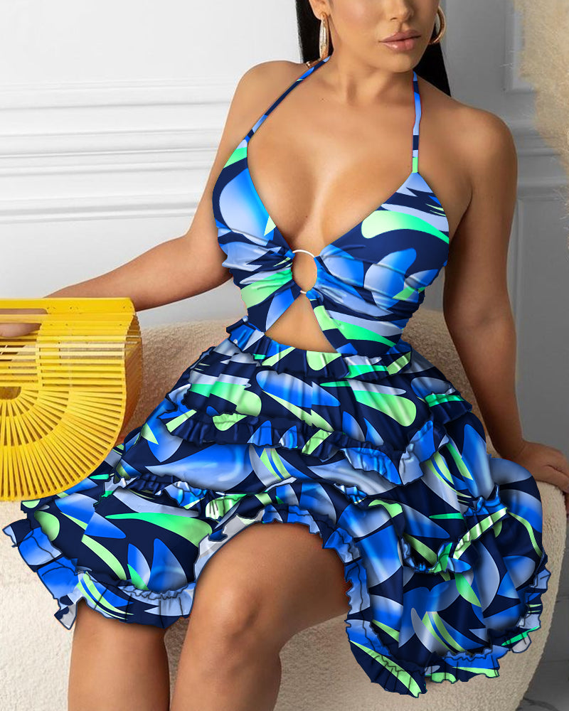Strappy Printed Ruffle Dress 4