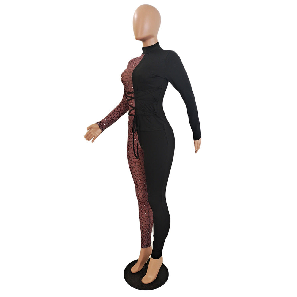 Women Sexy Mesh Patchwork Print Top and Pant Two-Piece Set 5