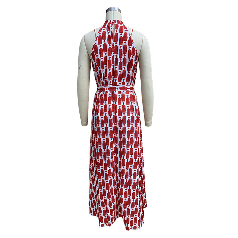 Women's Spring Summer Fashion Sexy Printing Halter Neck Beach Holidays Long Dress 7