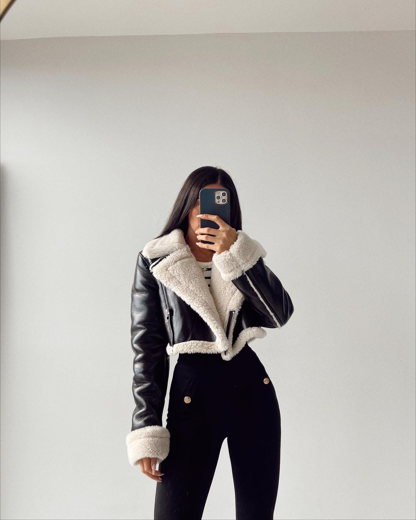 Autumn and winter streetwear Fleece Patchwork long sleeve short jacket 3