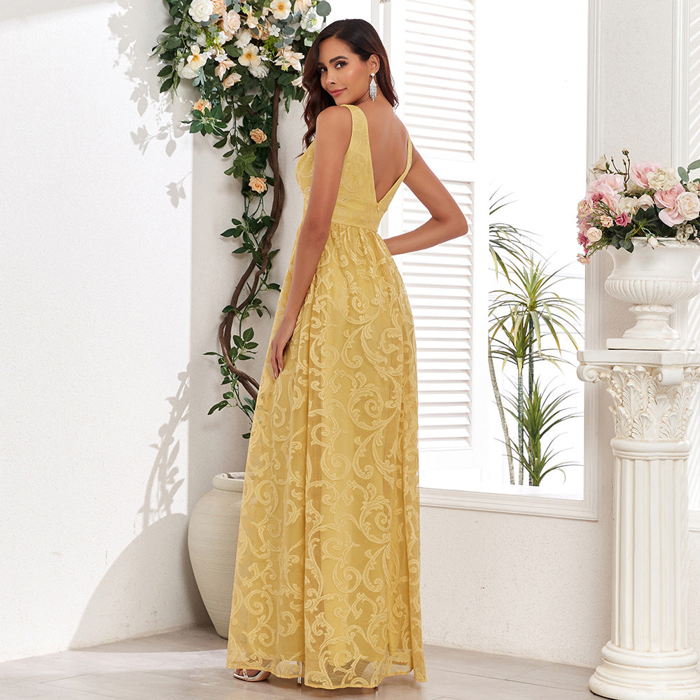 Sleeveless Lace V-Neck Elegant Evening Dress A-Line Party Dress 3