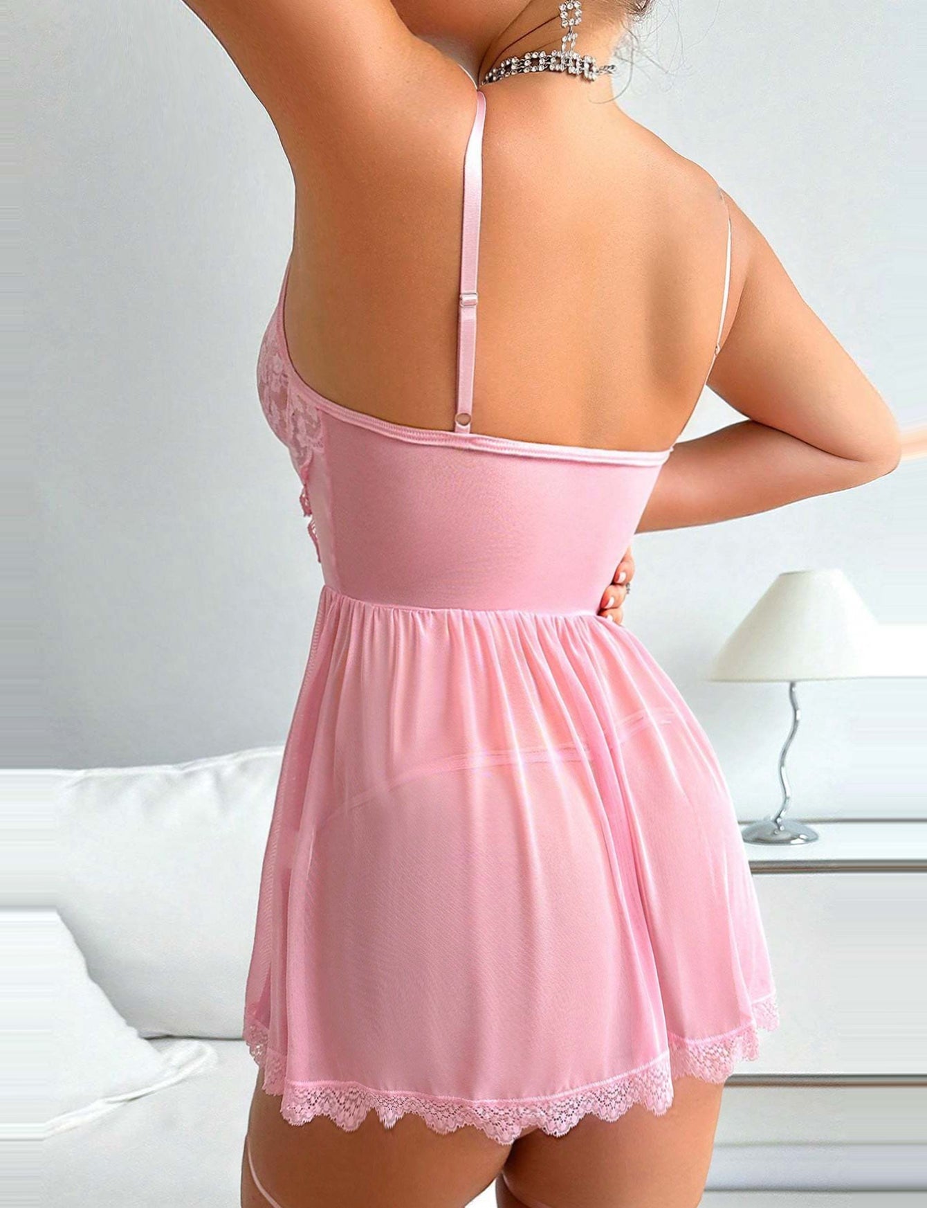 Erotic Lingerie Sexy See Through Lace Mesh Lace - up Strap Nightdress - BamBam