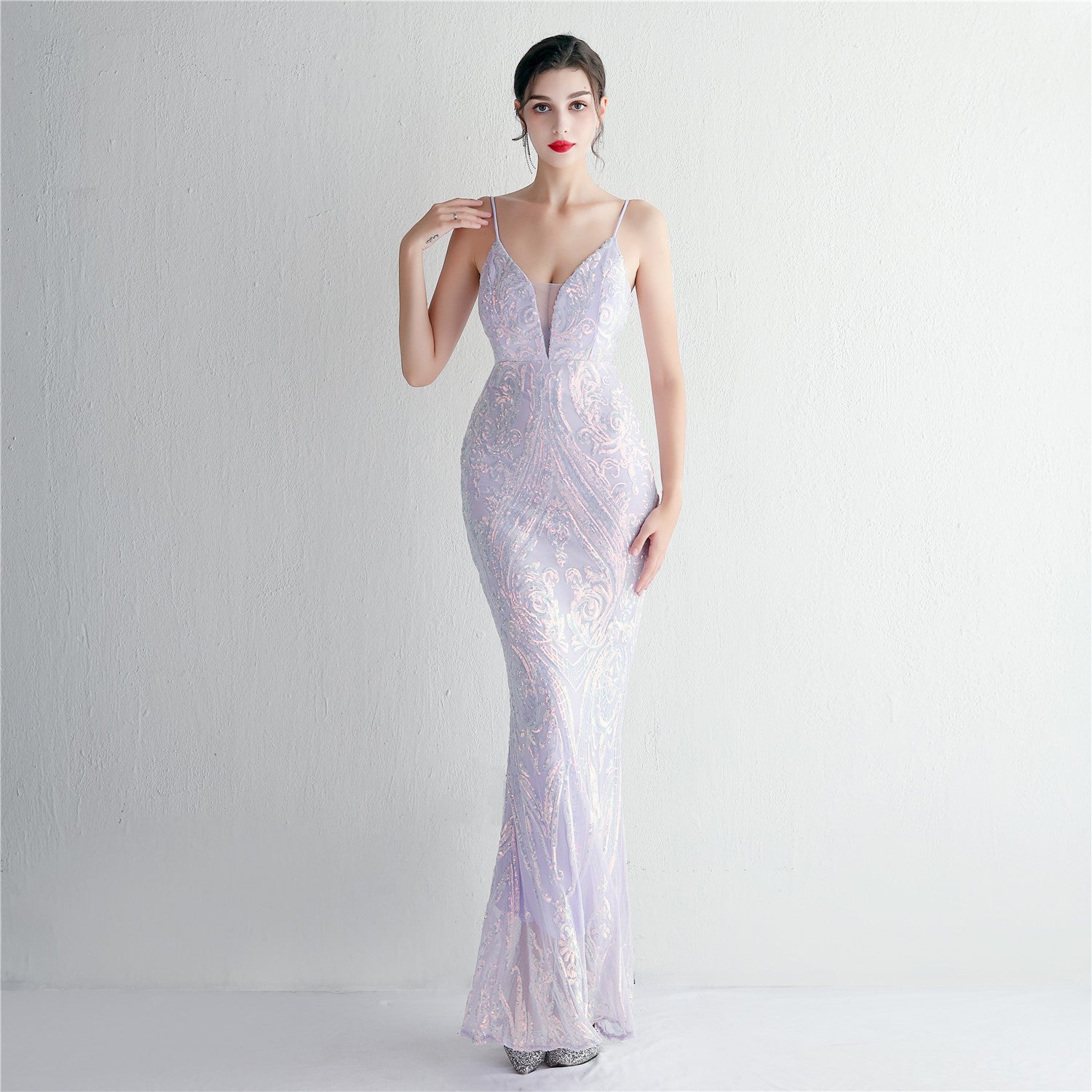 Chic Elegant Sequin Mermaid Prom Dress Straps Long Formal Party Slim Evening Dress 13