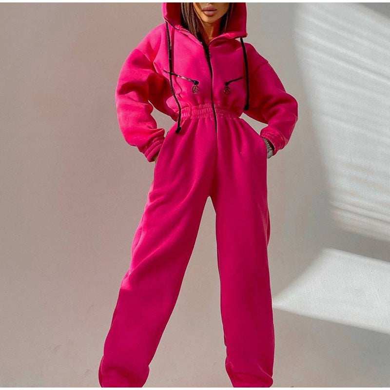 Women Casual Zip Hooded Jumpsuit 9