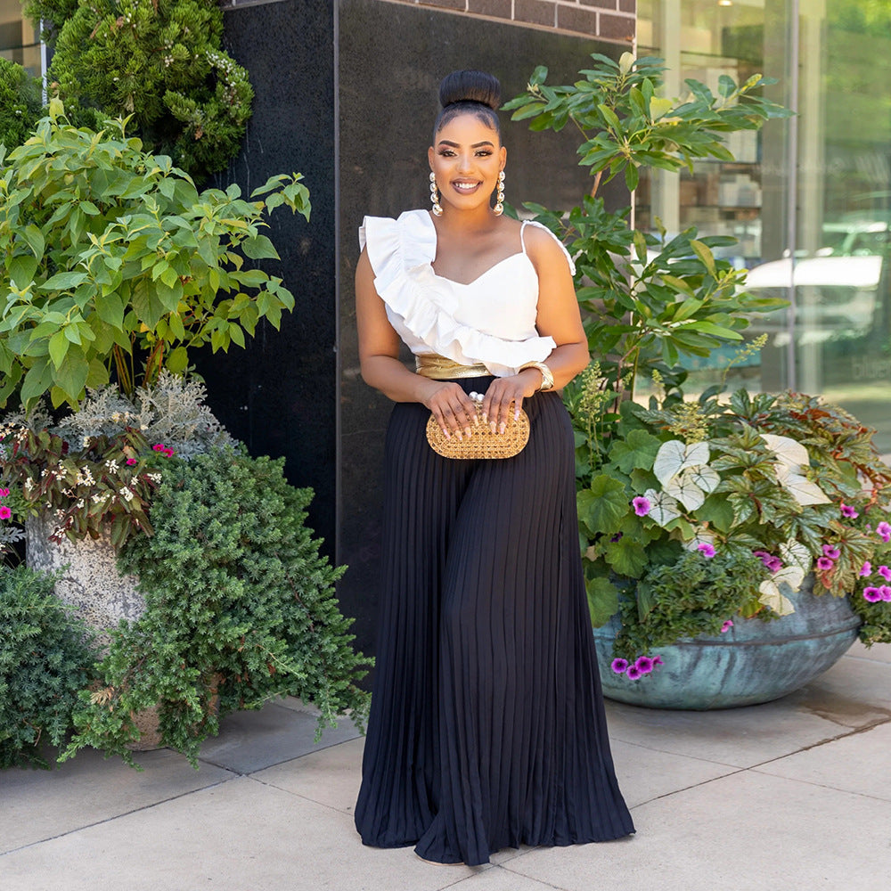 Women Casual Sleeveless Long-sleeved Wide-leg Jumpsuit 3