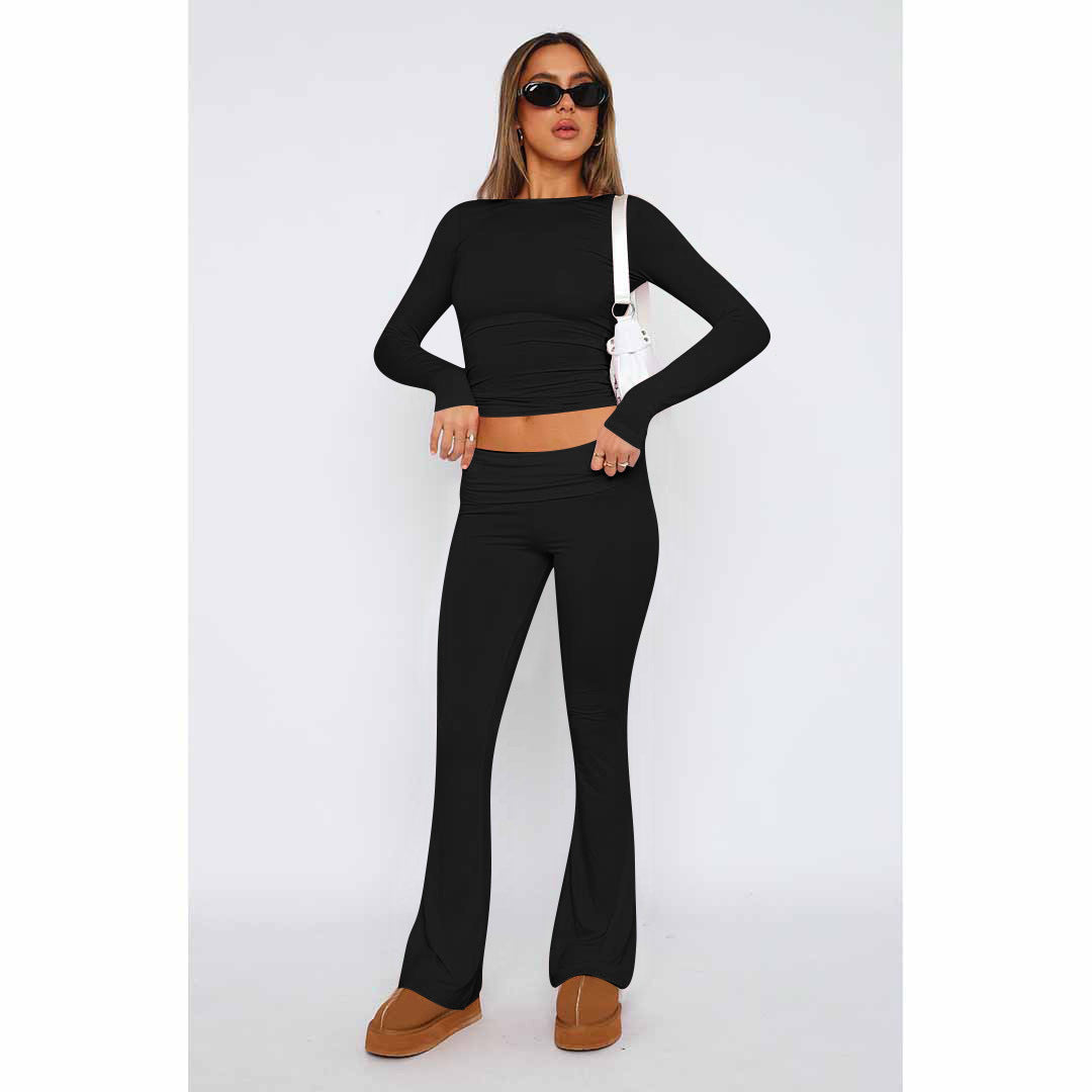 Women's Fashion Casual Solid Sim Long Sleeve Two-Piece Pants Set 4
