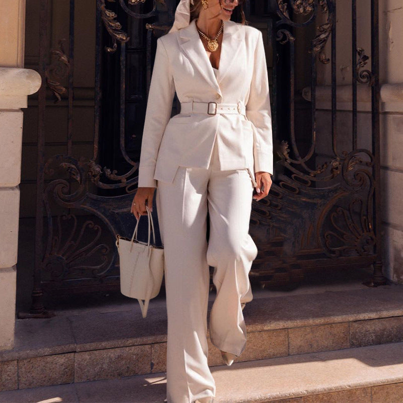 Autumn And Winter Fashion Casual Solid Color Blazer Straight Trousers Two Piece Suit For Women 6