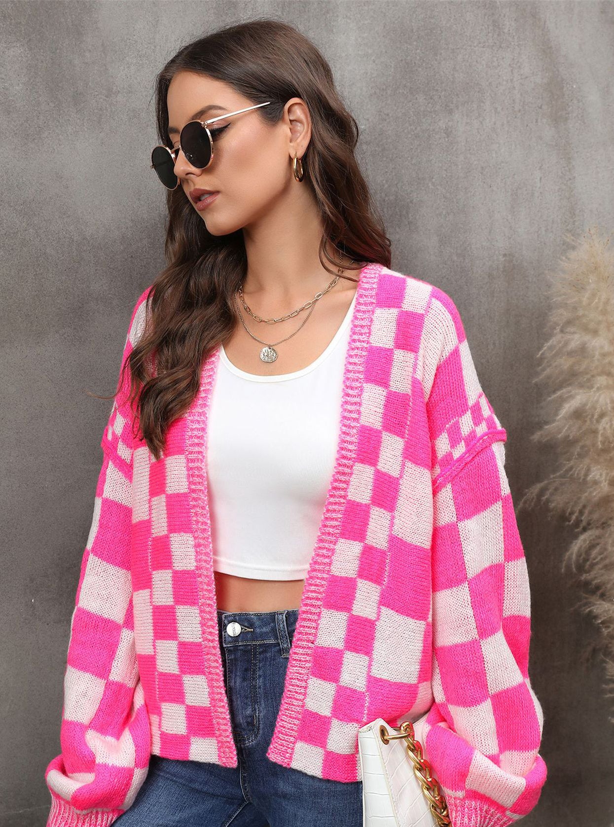 Winter fashion plaid cardigan Plus Size coat knitting cardigan coat 7