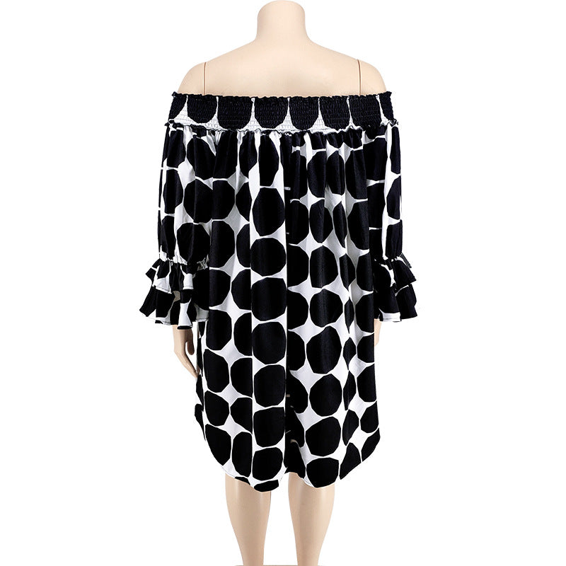 Plus Size Women's Short Sleeve comfortable Off Shoulder Polka Dot Print Loose Casual Dress 15
