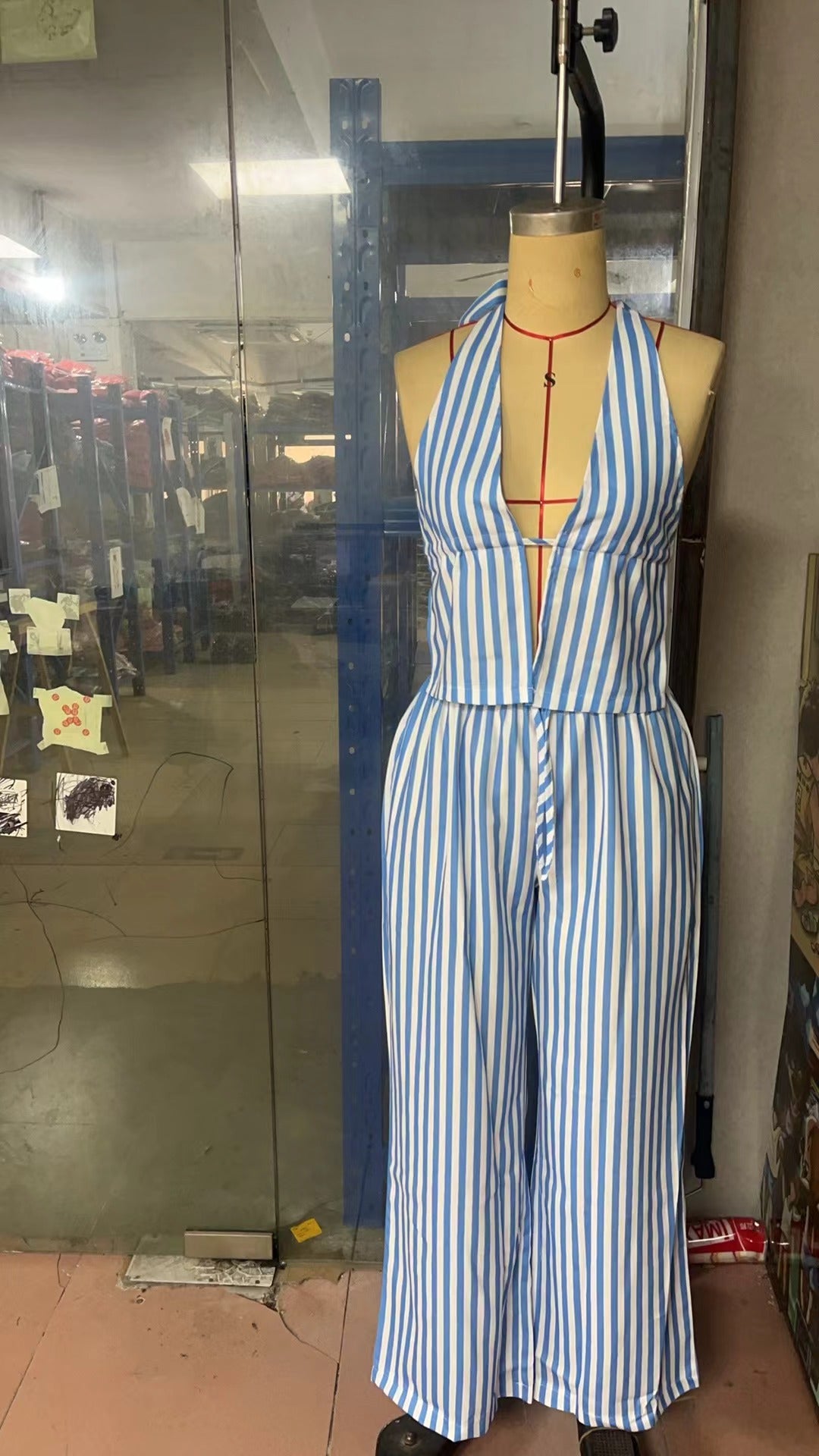 Spring Summer Women's Halter Neck Lace-Up Sexy Low Back Sleeveless Top Pants Set 17