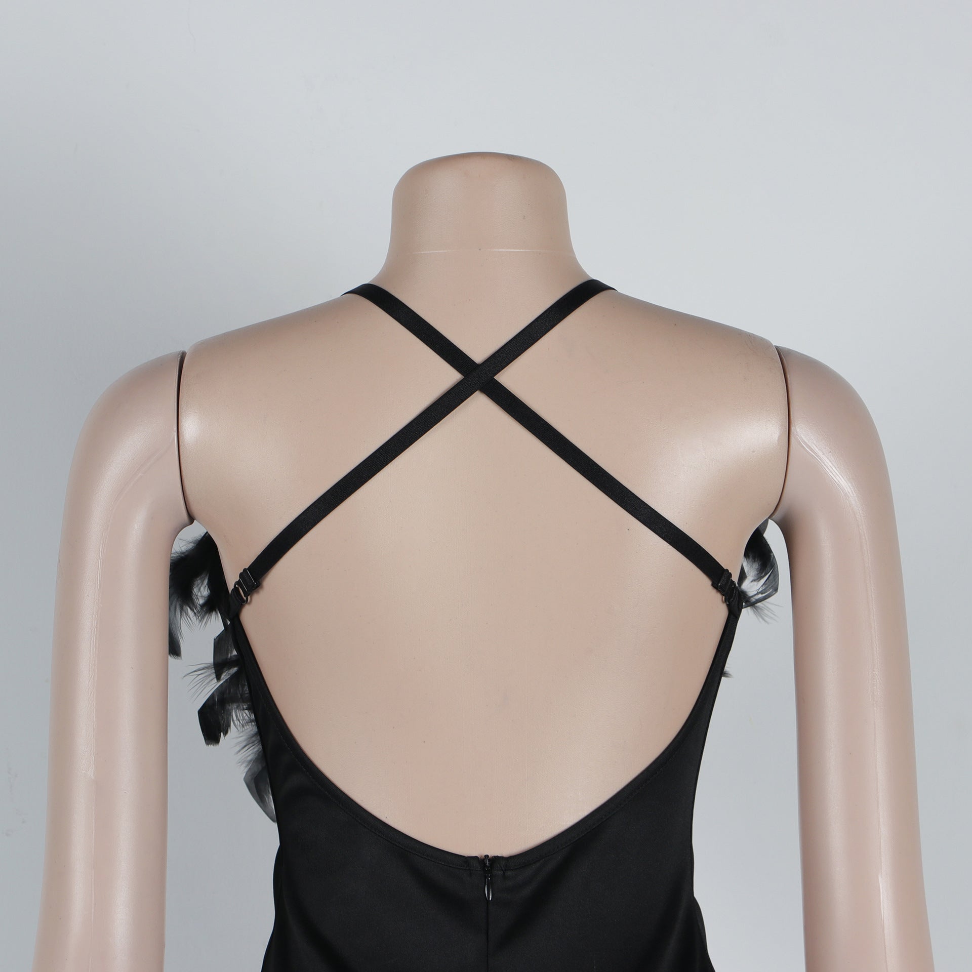 Women Sexy Beaded Feather V-Neck Backless Bodycon Dress 18