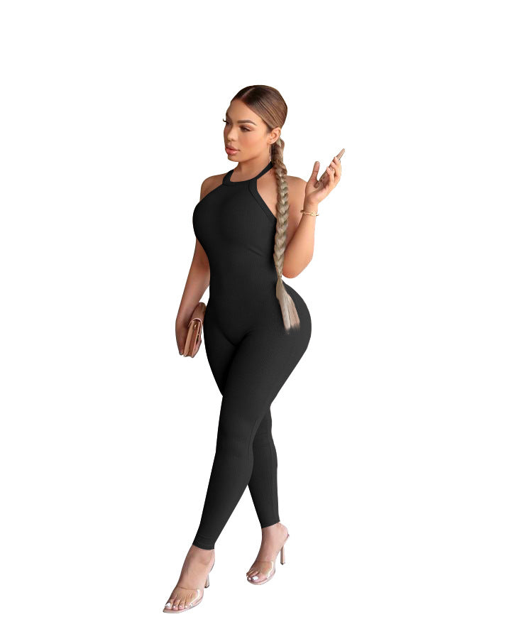 Women Sexy Solid Slim Backless Sports Jumpsuit 26