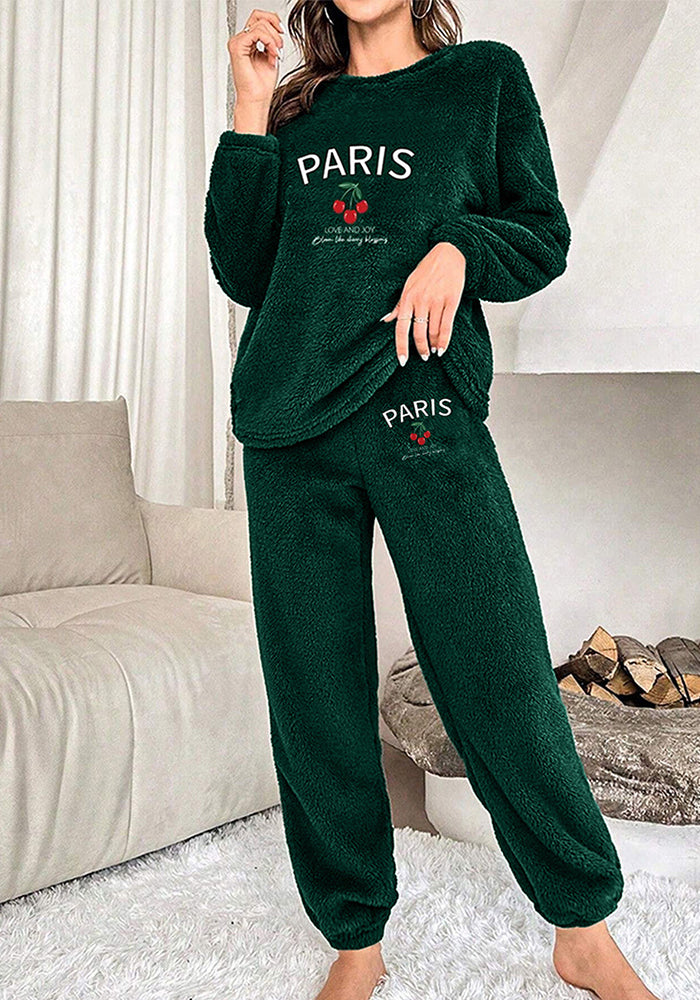 Winter Solid Color Plus Size Fleece Pajamas Casual Two Piece Women's Home Clothes