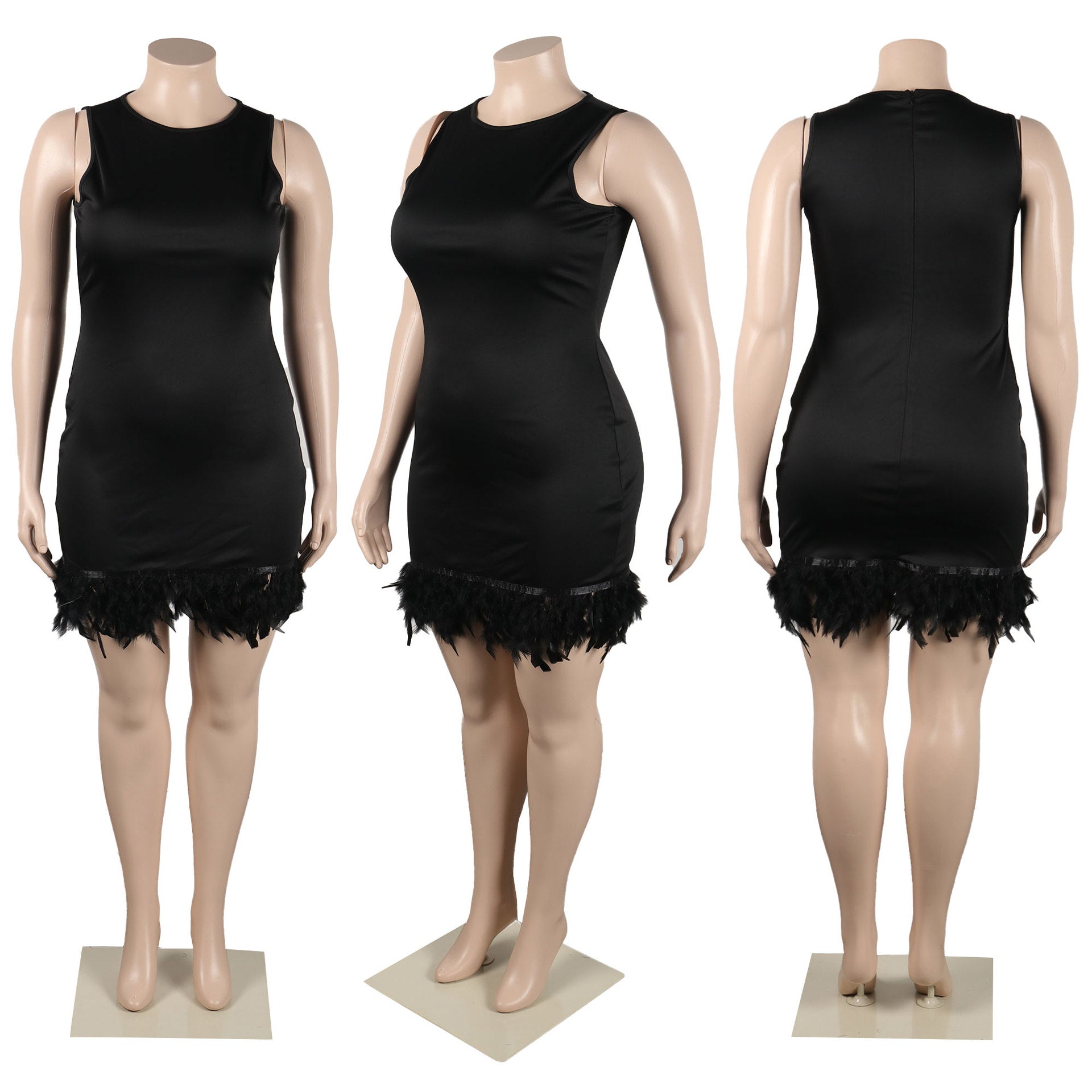 Women Casual Solid Sleeveless Feather Bodycon Dress 9