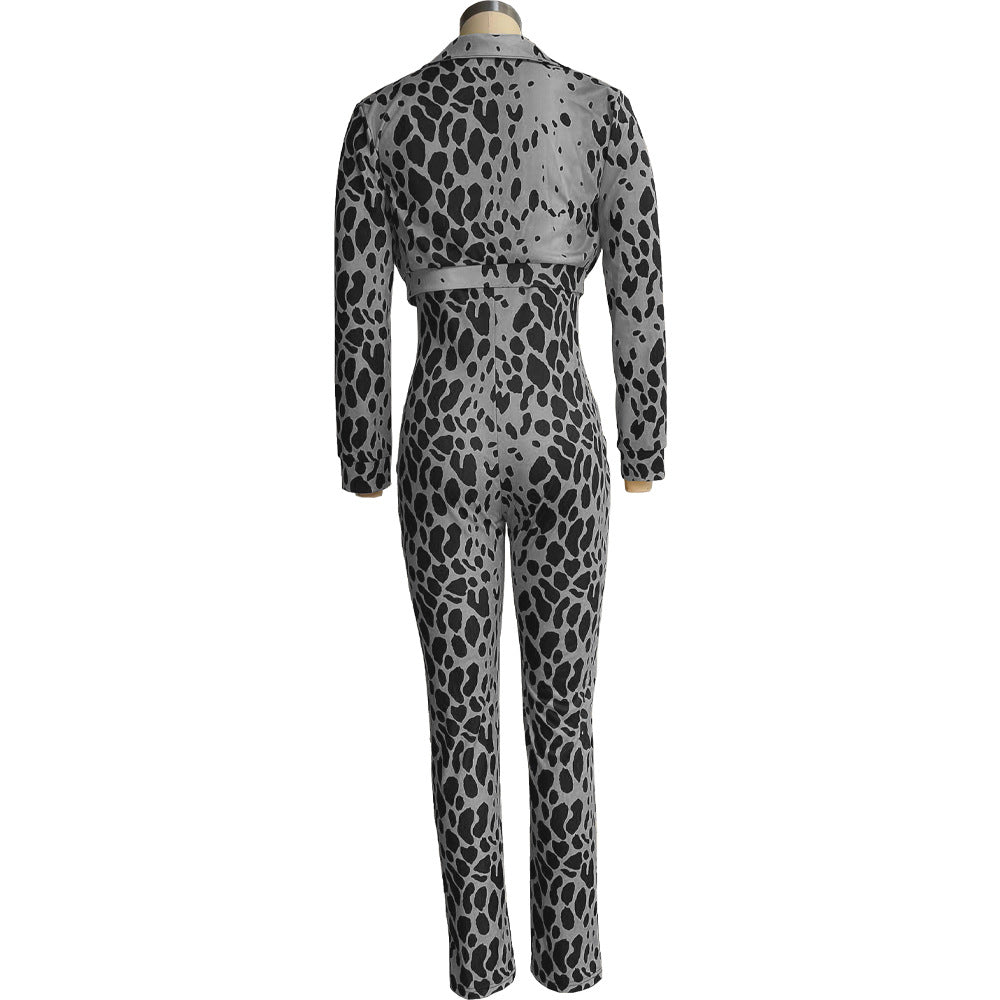 Women Casual Printed Jumpsuit and Coat Two-piece Set 18