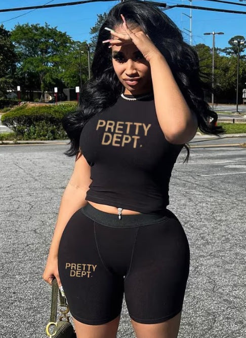 Print Short Sleeve Two Piece Shorts Set 3