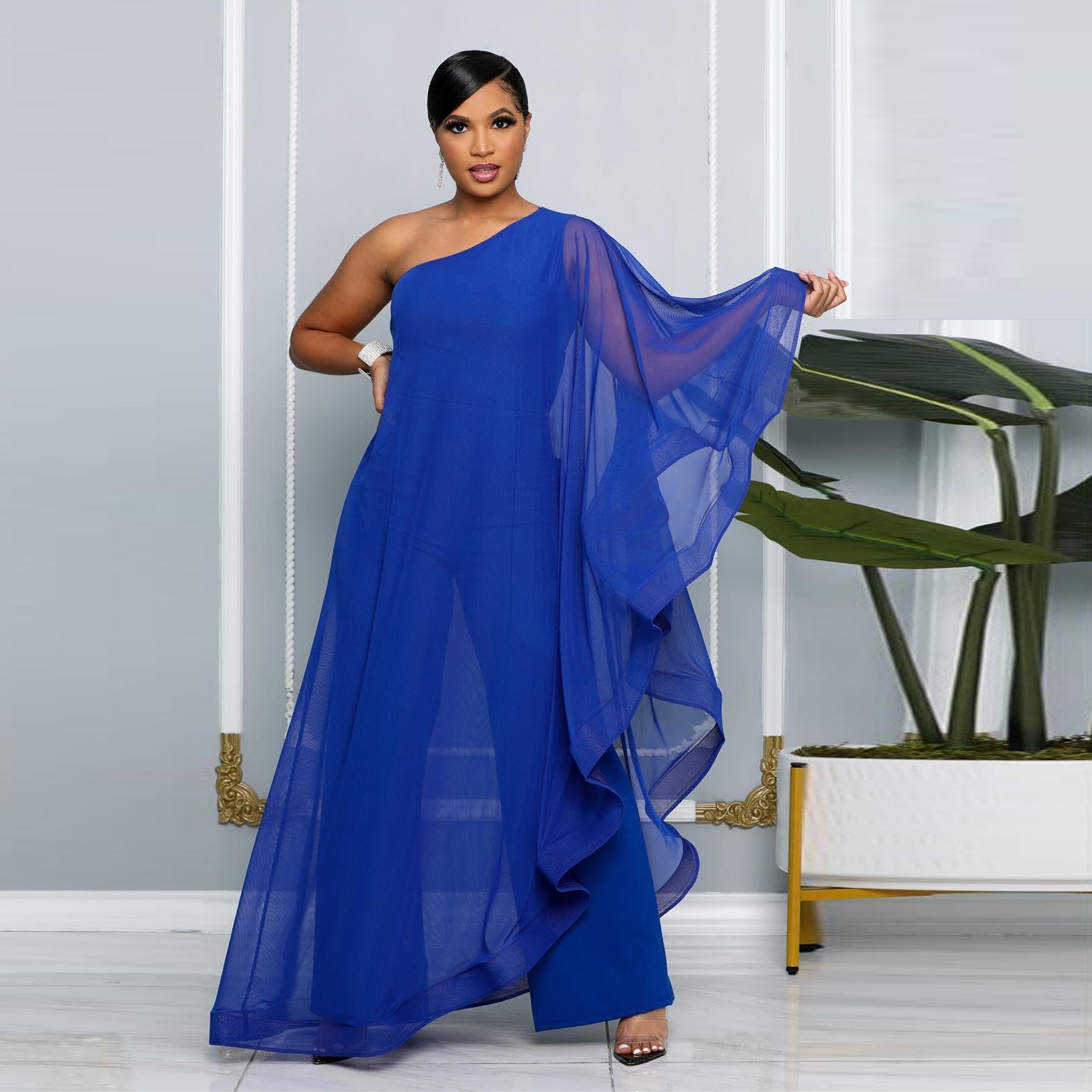 Women Sexy One Shoulder Sleeveless Stretch Jumpsuit 7