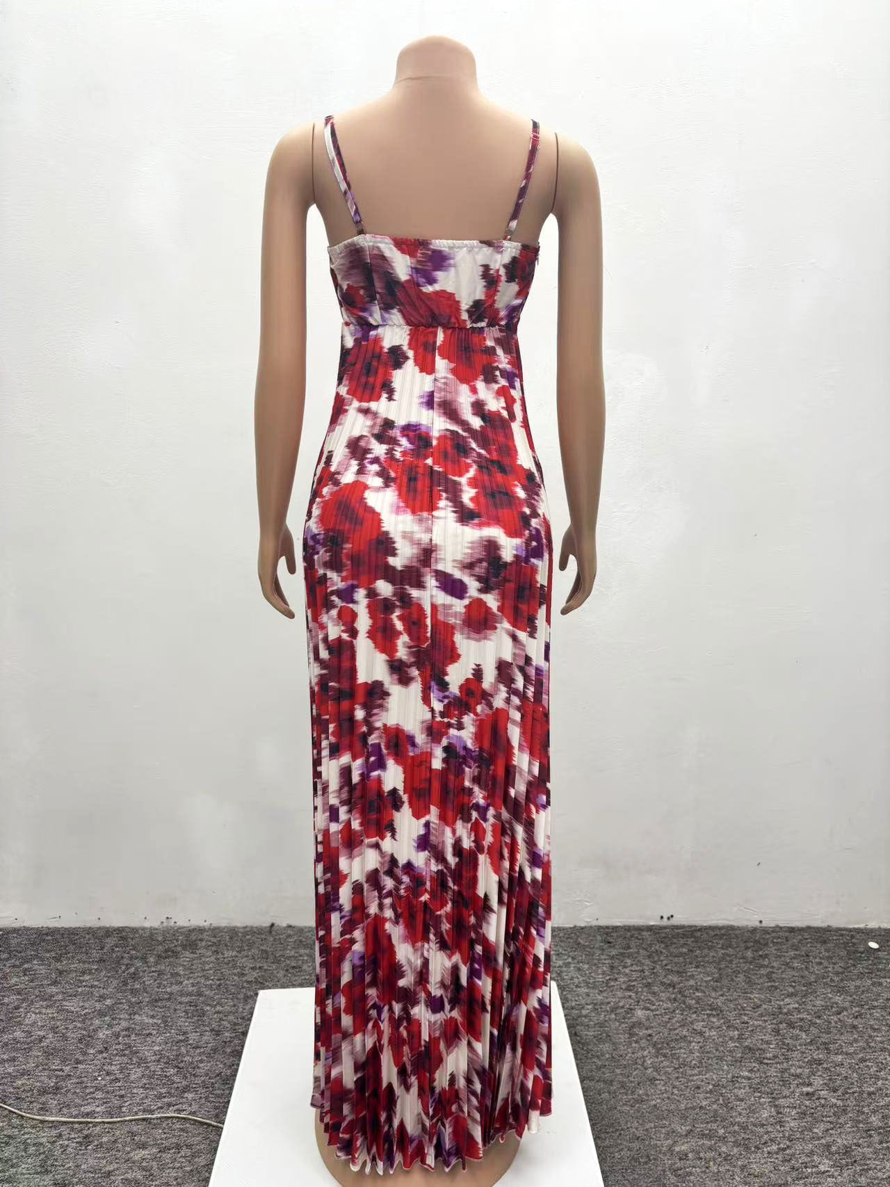 African print pleated strap long sexy dress for women 8