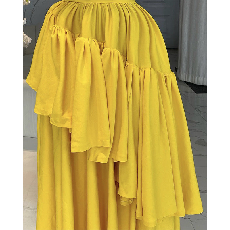 Women spring bow suspender v-neck ruffle dress 8