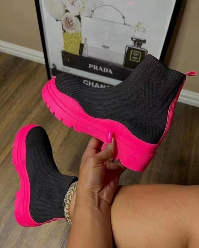 Fall Platform Casual knit Shoes High Top Stretch Socks Boots Overfoot Fashion Casual Boots 3