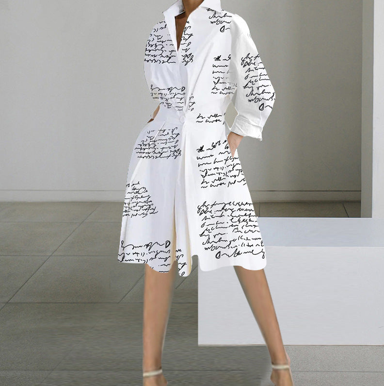 Women Autumn Long Sleeve V-Neck Printed Dress 10