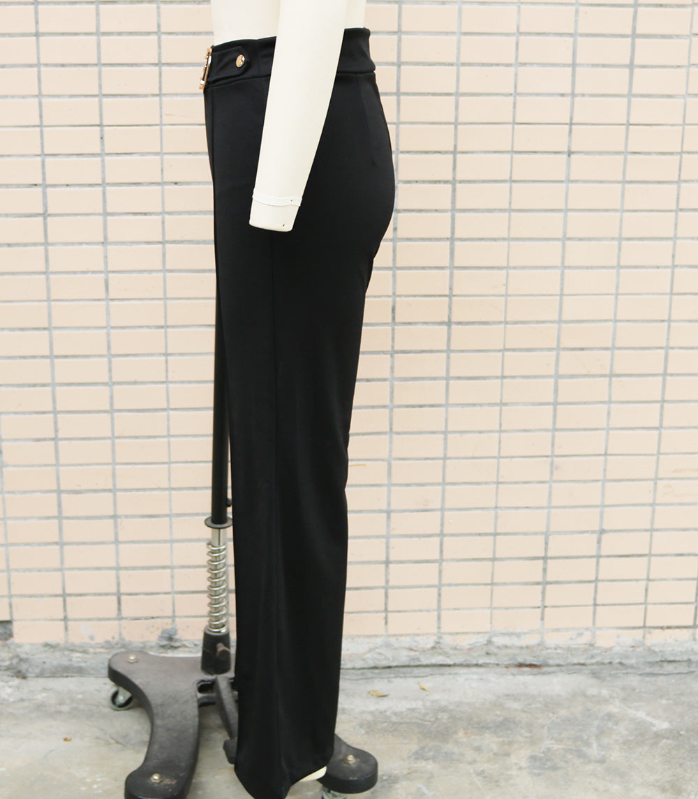Spring and autumn Casual solid color high waist metal decoration straight trousers 12