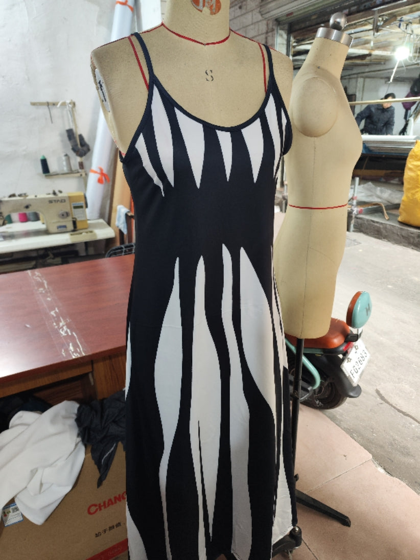 Summer Women suspender color block print Strap Dress 9