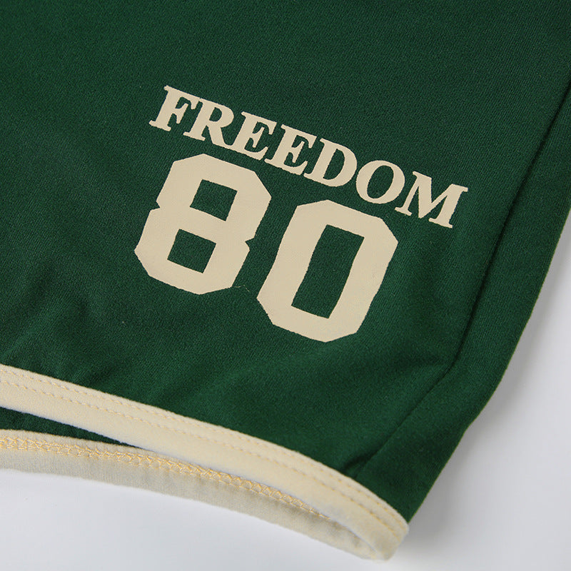 Women Sports Digital Print Contrast Short Sleeve Crop T-shirt and Shorts Casual Two-piece Set 20