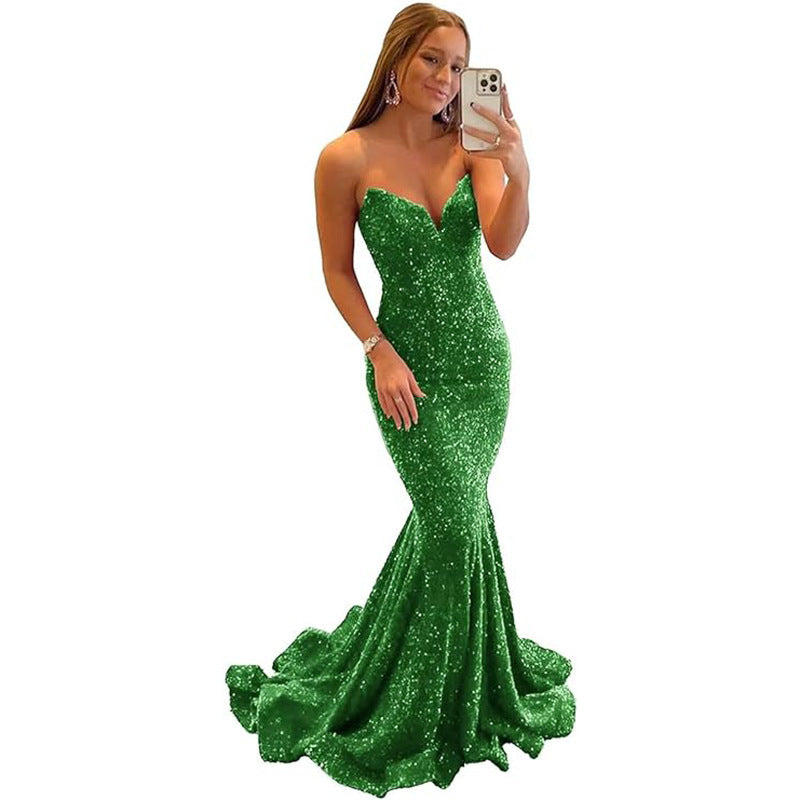 Women Sequined Ball Party Fishtail Shining V Neck Evening Dress（Processing time need 3-6 days） 10