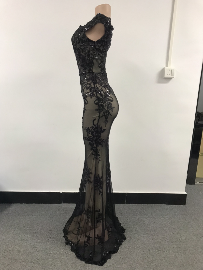 Women Elegant off shoulder sequins Fishtail Evening Dress 19