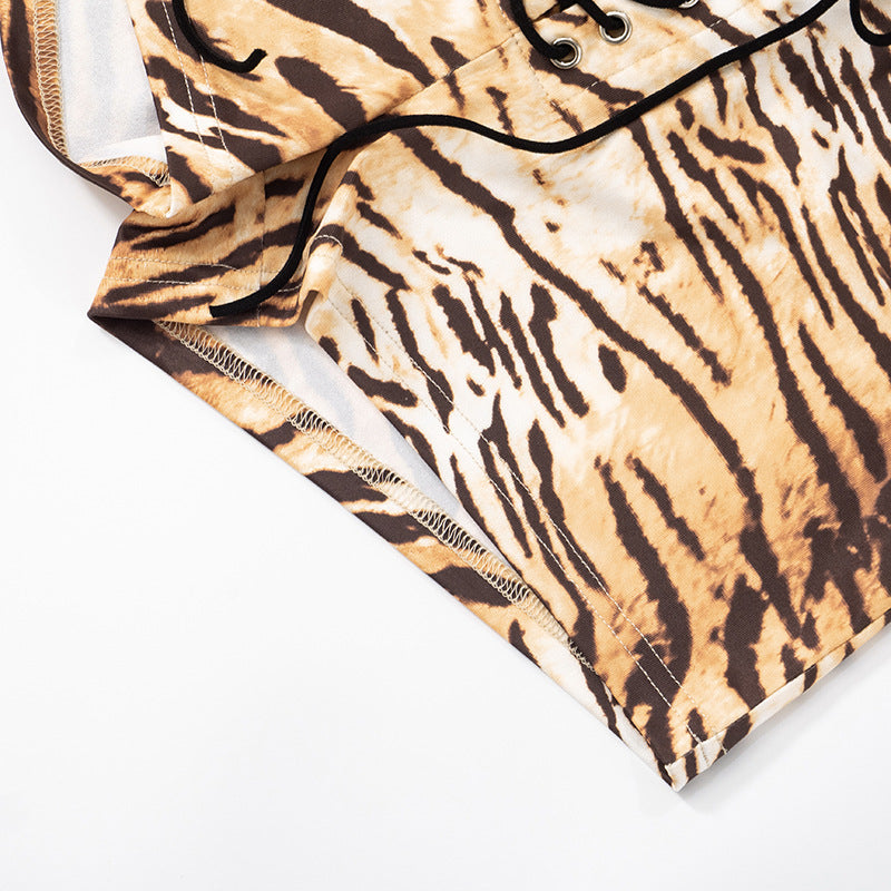 Women's clothing sexy tiger print Lace-up Tight Fitting shorts 13