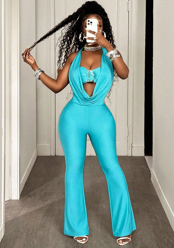 Women Fall Sexy Halter Neck Solid Sleeveless Jumpsuit