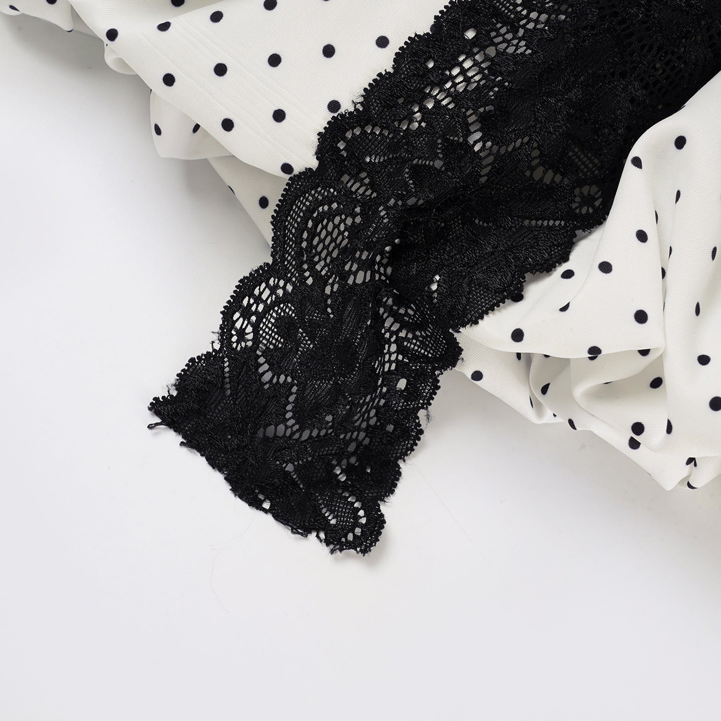 Women Summer French Lace Polka Dot Contrast Flower Bud Mini Dress 17