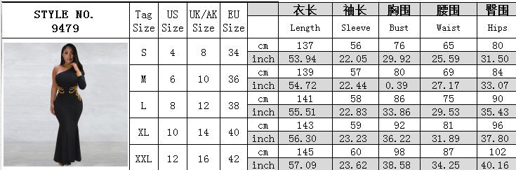 Women Black Halter Neck Beaded One Shoulder Long Sleeve Ball Dress 8