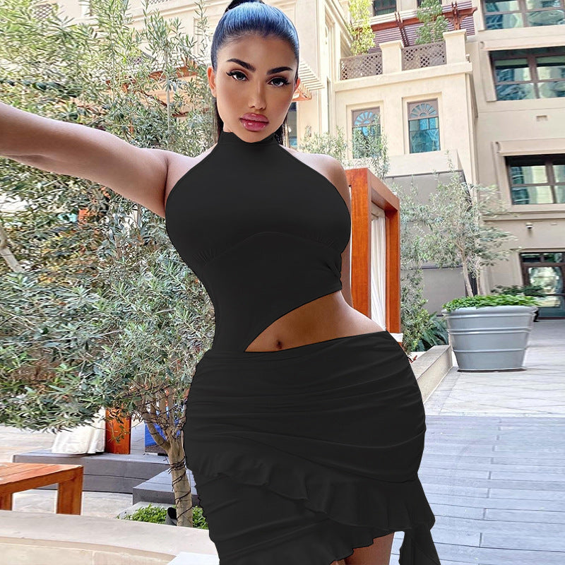 Women Solid sleeveless high collar Casual Bodycon dress 3