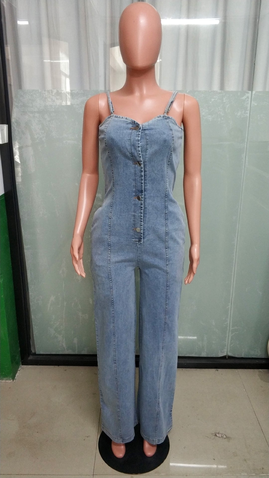 Women Casual Sexy Suspender Denim Jumpsuit 8
