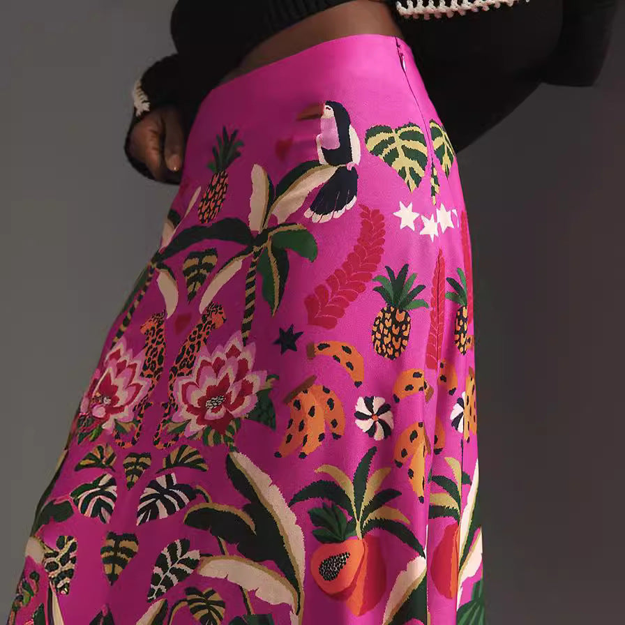 Women Spring Printed Vintage Skirt 4