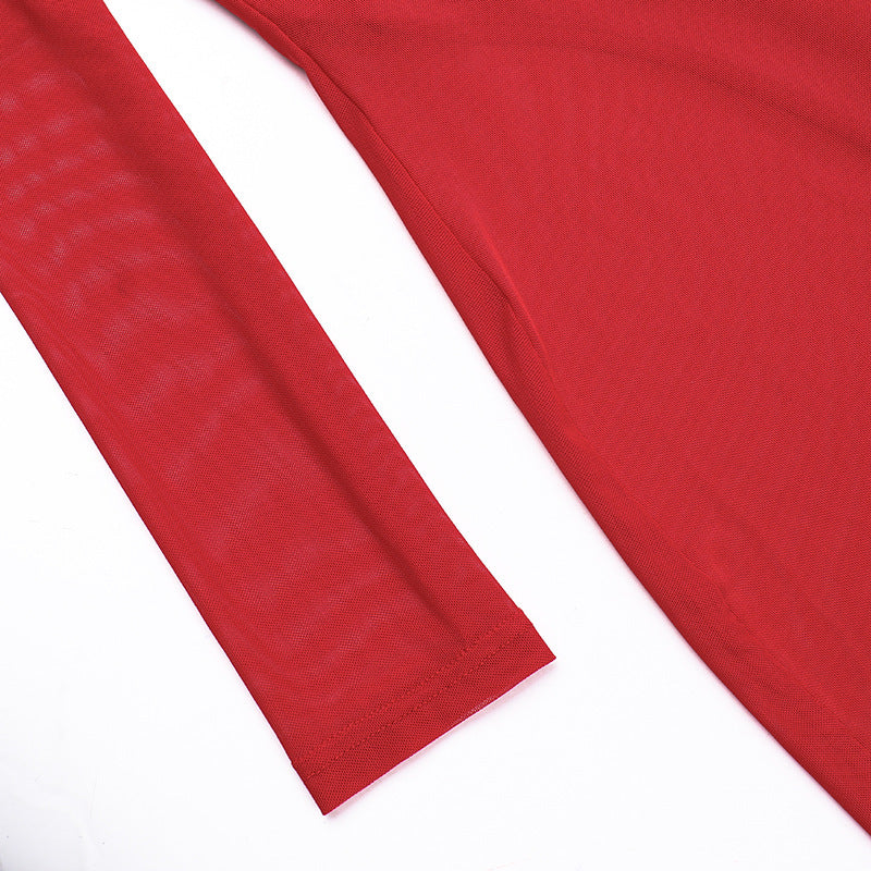 Women Fall Sexy Plunging Mesh Long-Sleeved Maxi Dress 15