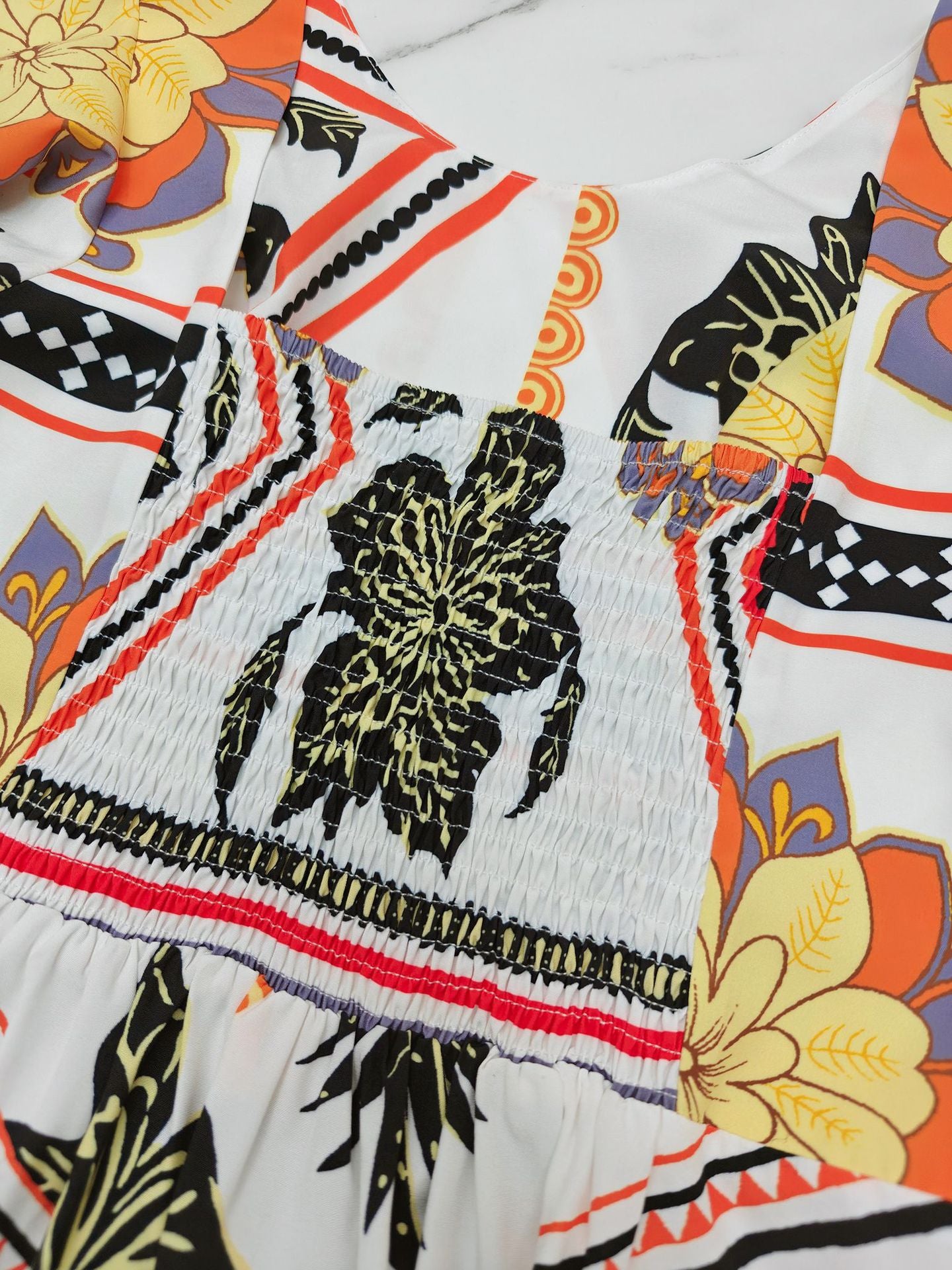 Women Print Holidays Casual Ruffle Sleeve V-Neck Floral Dress 7