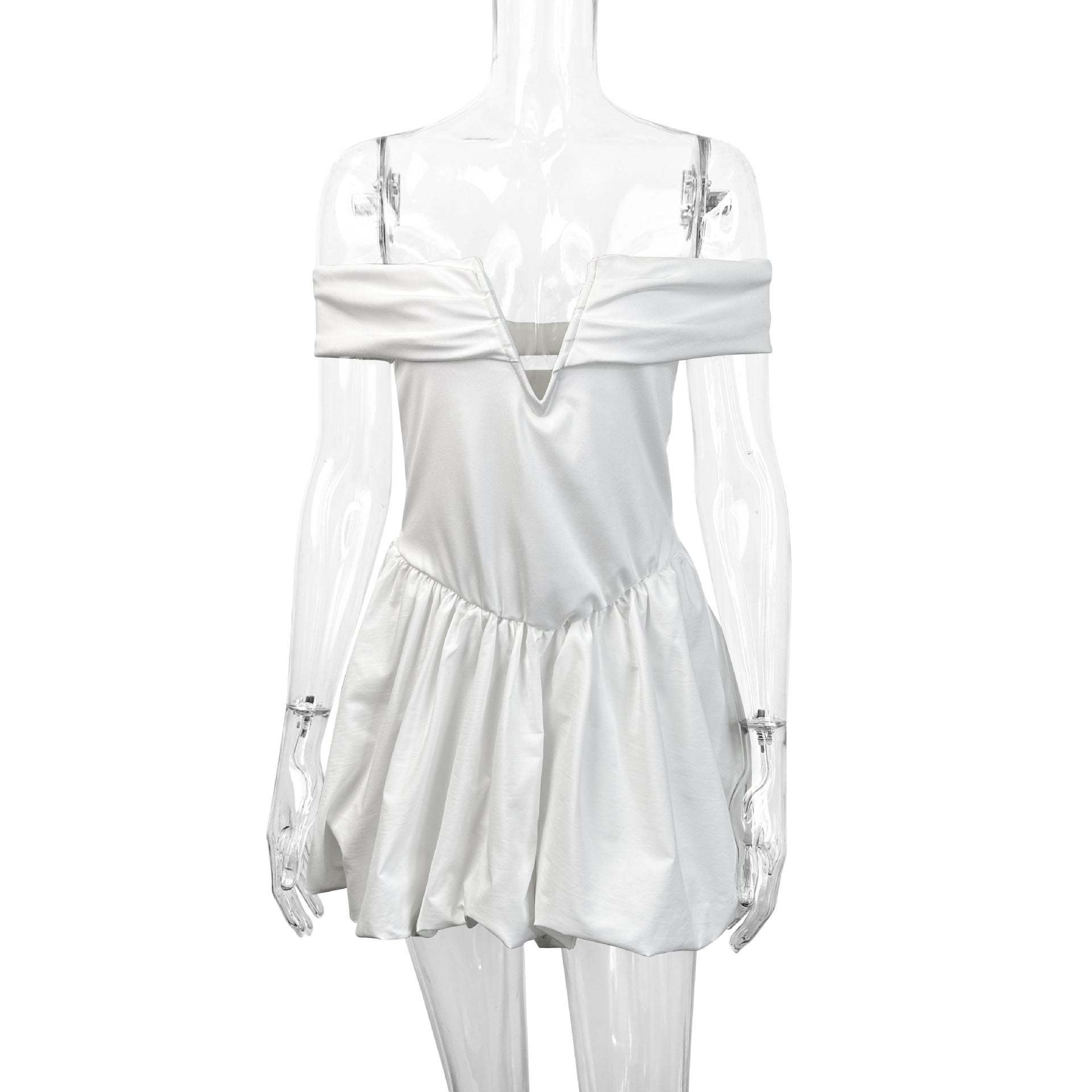 Women Summer Off Shoulder V Neck Pleated Raglan Sleeve Sexy Backless Dress 6