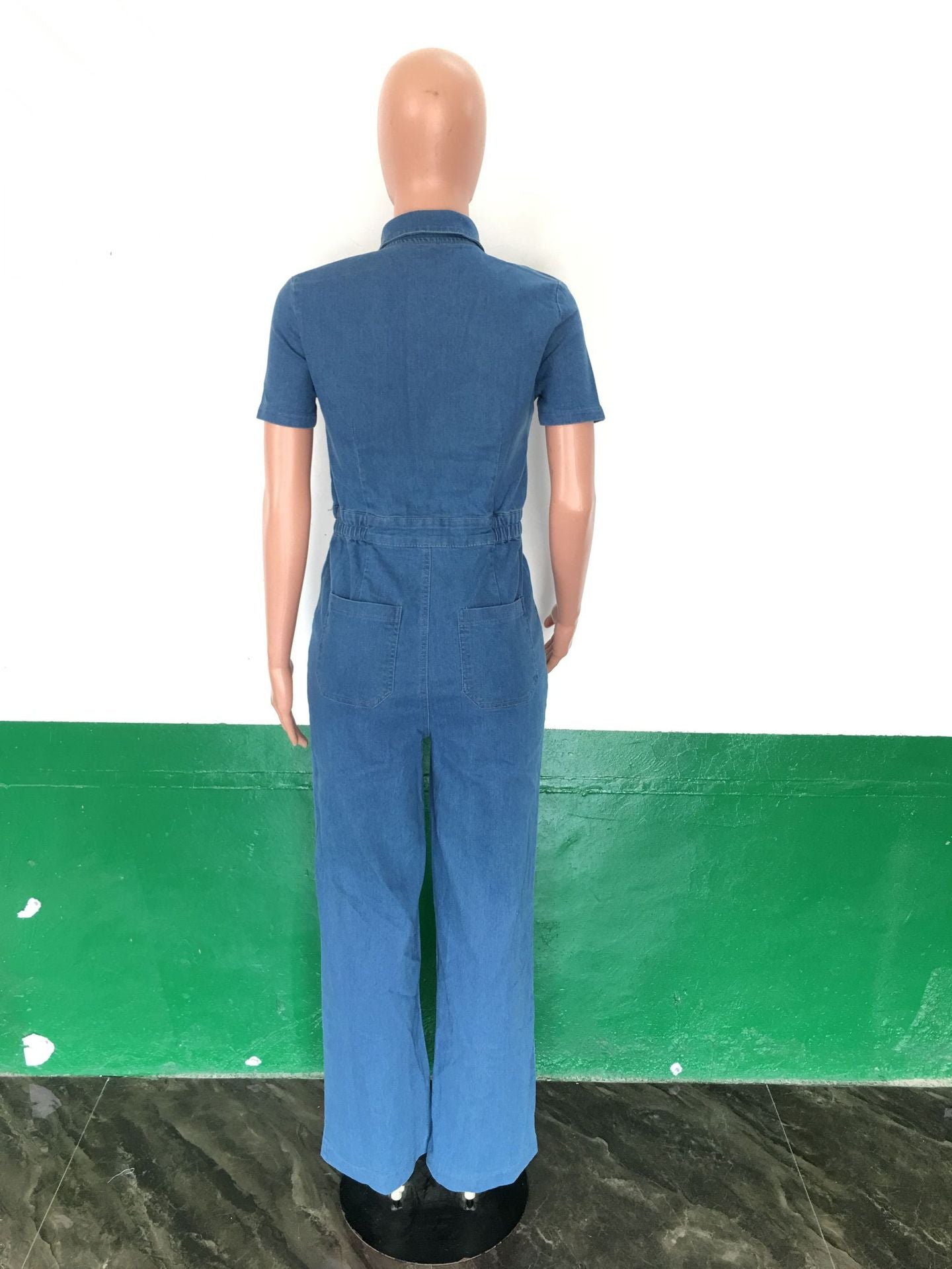 Sexy Fashion Denim Short Sleeve Wide Leg Jumpsuit 10