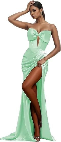 Sexy Hollow Strapless Long Solid Color Slit Prom Evening Dress（Processing time need 3-6 days） 14