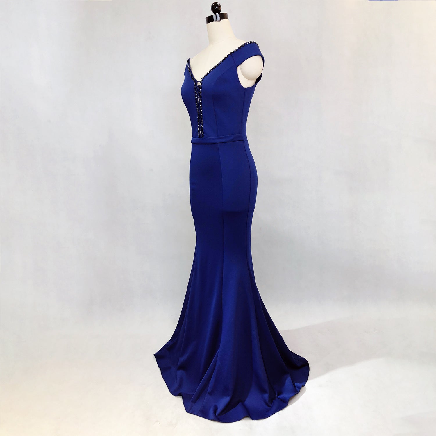 Women Elegant V Neck Slim Formal Party Maxi Mermaid Evening Dress 9