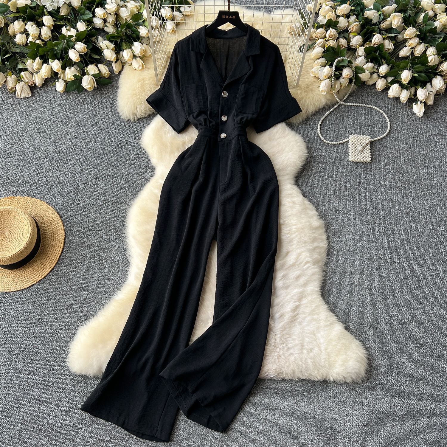 Summer Chic Turn-down Collar Button High Waist Jumpsuit 4