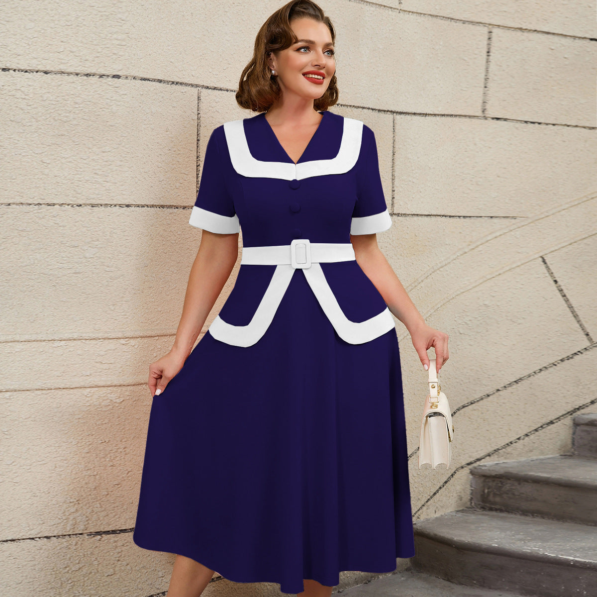High-Waist Contrast Color A-Line Plus Size Formal Party Cocktail Dress 33