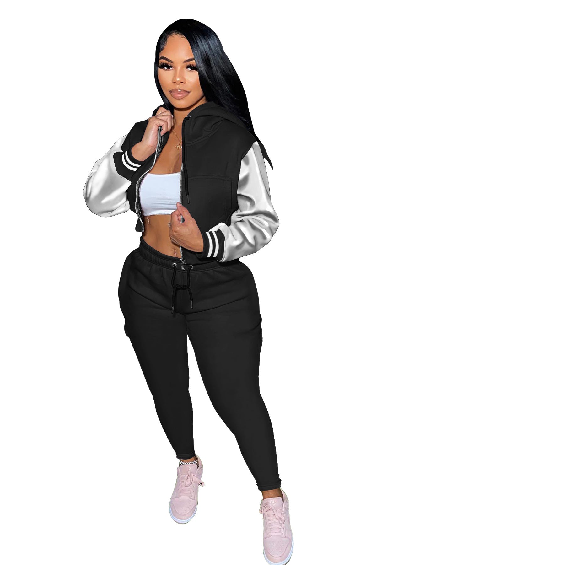 Women's Autumn And Winter Hoodies Hooded Zipper Long Sports Two Piece Tracksuit For Women 6
