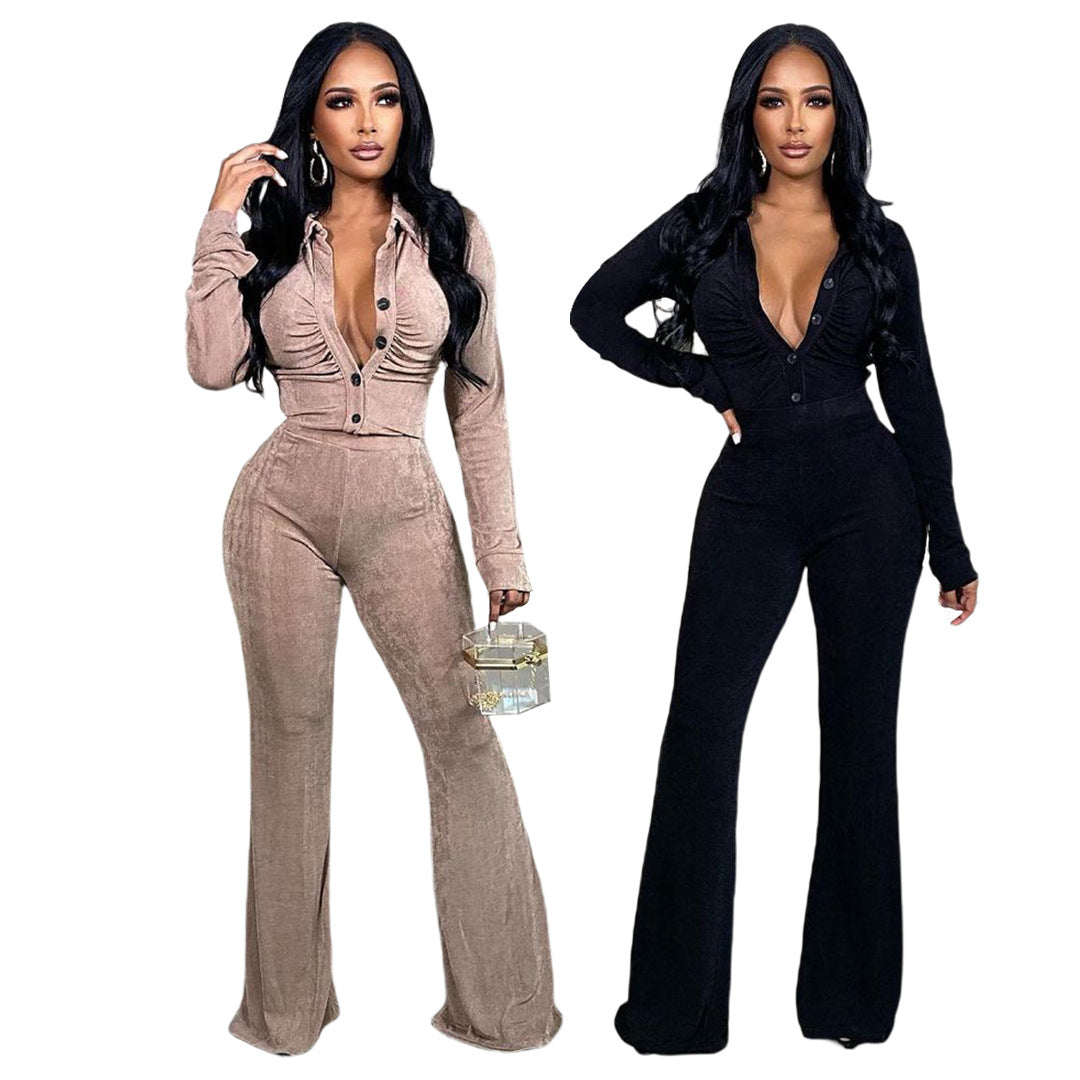 Women's Solid Color Velvet Casual Two-Piece Pants Set 8